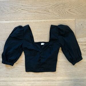 Jonathan Simkhai Black Puff Short Sleeve Crop Top